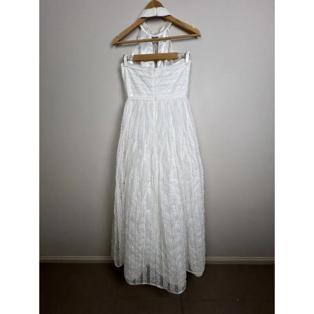 Monique Lhuillier White Lace Formal Gown Wedding Dress Keyhole Halter Size 8 - Picture 12 of 16